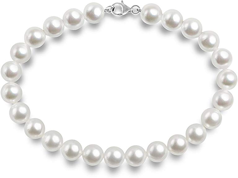 PAVOI Sterling Silver Round White Simulated Shell Pearl Necklace Strand | Pearl Choker Necklace | Jewelry for Women