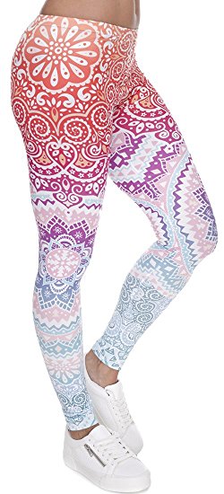 Ndoobiy Digital Printed Women’s Full-Length Yoga Workout Leggings Thin Capris L1