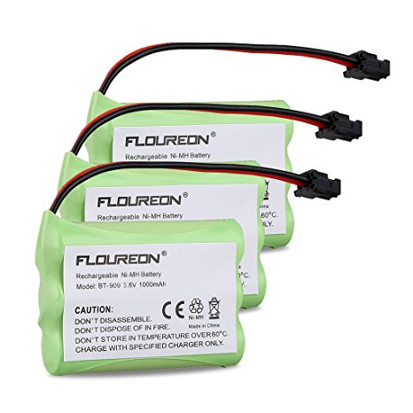 Floureon 3 Pack Rechargeable Cordless Phone Battery for Uniden BT-909 BT909 BT-1001 BT1001 BT-1004 BT1004 Cordless Telephone Battery Replacement