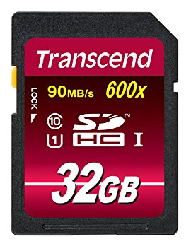 Transcend 32GB SDHC Class 10 UHS-1 Flash Memory Card Up to 90MB/s (TS32GSDHC10U1E)