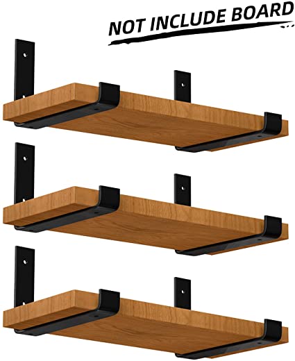 LuckIn 6-Pack 10 Inch Sturdy Metal Lip Bracket for DIY Floating Shelf, Perfect Fit Standard Board Sold by Homedepot, Come with Wall Mounting Hardware for Various Surfaces