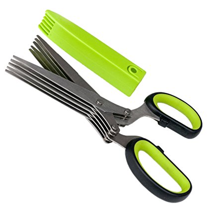 Gomojoco Herb Scissors - 5 Blade Multipurpose Stainless Steel Kitchen Shear with Cleaner/Cover