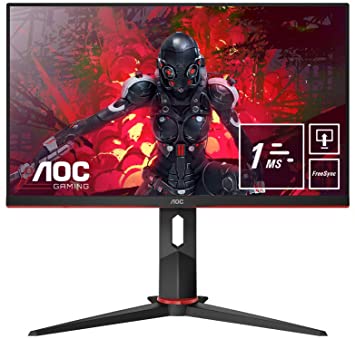 AOC Écran gamer 24G2U5/BK 60 cm (23,8 pouces) (FHD, HDMI, DisplayPort, FreeSync, temps de réponse de 1 ms, 75 Hz, 1920x1080) noir/rouge