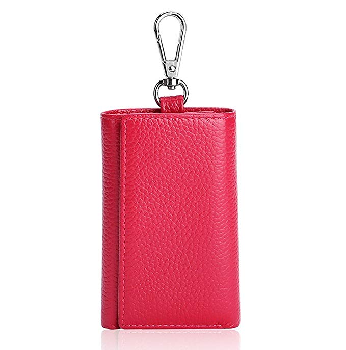 Leather Key Case Wallet Keychain Key Holder 6 Hanging Buckle Hooks Snap Closure