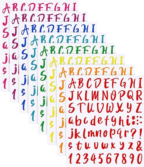 576 Pieces 8 Sheets Letters Stickers Self Adhesive Vinyl Letter Alphabet Number Stickers Mailbox Numbers Sticker, Decals for Classroom Decor, Sign, Door, Business (Bright Color, 1 Inch)