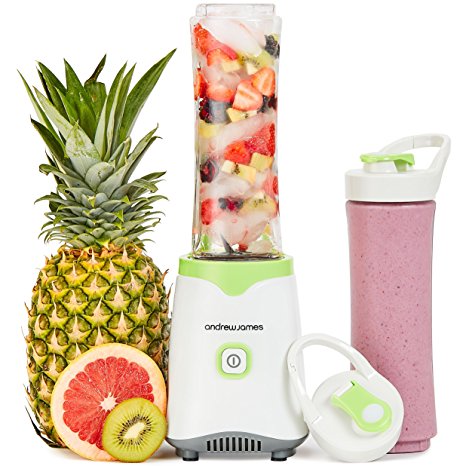 Andrew James Green Sports Smoothie Maker 250W Personal Blender With 2 x 600ml BPA Free Sports Bottles - 2 Year Warranty