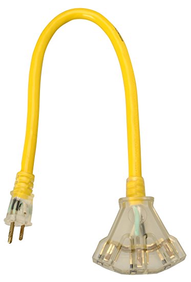 Yellow Jacket 2882 12/3 Heavy-Duty 15-Amp SJTW Contractor Extension Cord with Lighted Power Block, 2-Feet