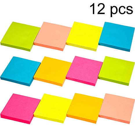 Leinuosen 12 Pads Sticky Notes Set, Colorful Self Sticky Notes in Square Shape, Creative Self-Stick Notes, 3 x 3 Inch, 100 Pieces/Pad (Color B)