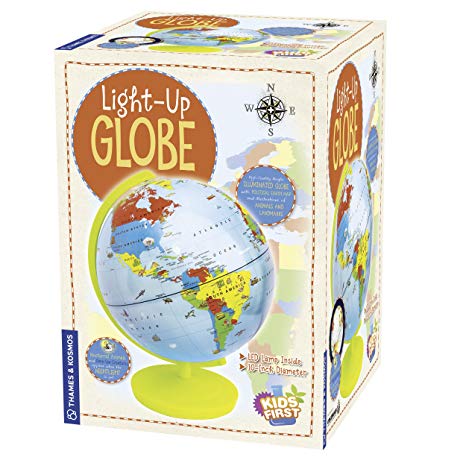 Thames & Kosmos Kids First Light Up Globe - Handcrafted, Acrylic - Made in Germany by Columbus Globes - 10", Illuminated LED Light-Up Political Map with Nocturnal Animals & Deep Sea Creatures