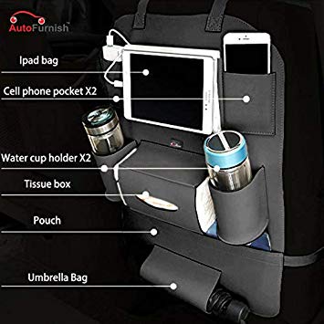 Autofurnish PU Leather 3D Car Back Seat Multi Pocket Storage Organizer Holder (Black)