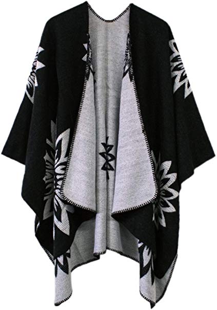 Urban CoCo Women's Color Block Shawl Wrap Open Front Poncho Cape