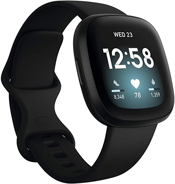 Fitbit Versa 3 Health & Fitness Smartwatch with GPS, 24/7 Heart Rate, Alexa Built-in, 6  Days Battery, Black/Black, One Size (S & L Bands Included)