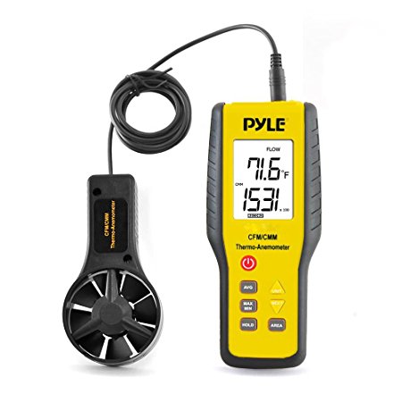 Upgraded Version Pyle Digital Anemometer Handheld, Thermometer, Wind Speed Meter for Measuring Air Velocity, Air Flow, Temperature Using Display Units: Miles, Kilometers, Meters, Feet, Knots