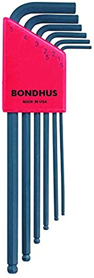 Bondhus 10946 Ball End Tip Hex Key L Wrench Set with ProGuard Finish and Long Arm, 1.5mm-5mm, 6 Piece