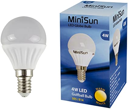 Pack of 6 - MiniSun 4w LED SES E14 Golfball Energy Saving Long Life Light Bulbs [3000K Warm White] [Energy Class A ]