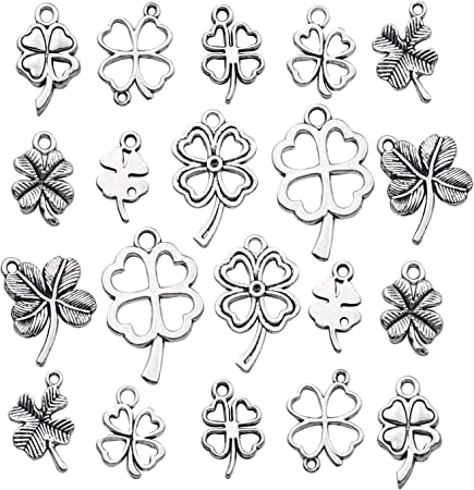 80pcs Craft Supplies Antique Silver Four Leaf Clover Charms Pendants for Crafting, Jewelry Findings Making Accessory For DIY Necklace Bracelet (M191)