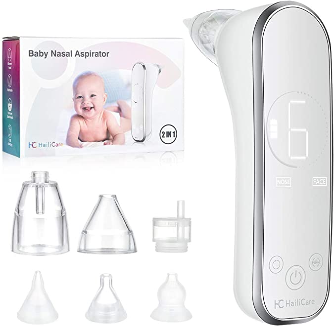 HailiCare 2 in 1 Baby Nasal Aspirator and Blackhead Remover, Electric Baby Nose Cleaner, USB Charging with 6 Facial Suction Levels, 3 Replaceable Snot Sucker Nozzles, Portable Baby Nose Vacuum Cleaner