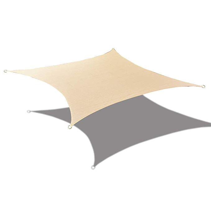 Alion Home HDPE UV Block Curved Edge Sun Shade Sail Permeable Canopy - Square and Rectangle - Custom 185GSM (9' x 9', Banha Beige)