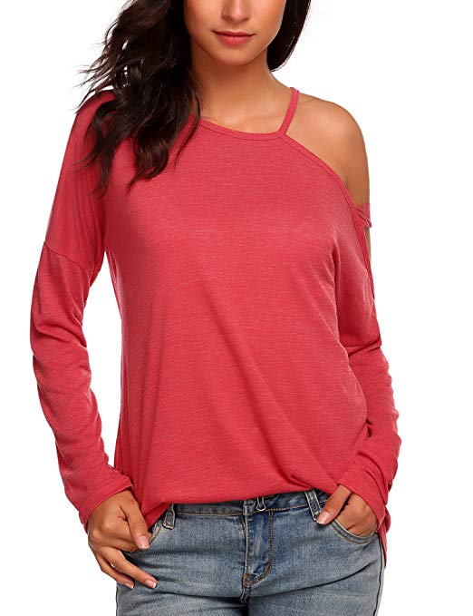 SummerRio Women's Cut Out Shoulder Long Sleeve Casual Shirt Top