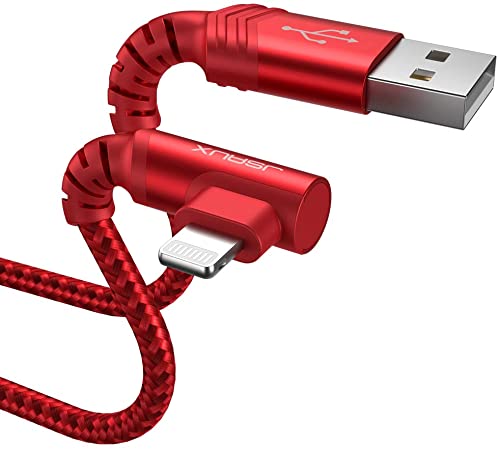 Lightning to USB-A Cable, JSAUX [Apple MFi Certified] Right Angle iPhone Charger, Durable Nylon Braided Fast Charging Cord Compatible with iPhone 12 11 Pro X Xs Max XR 8 Plus 7 Plus 6 iPad-Red