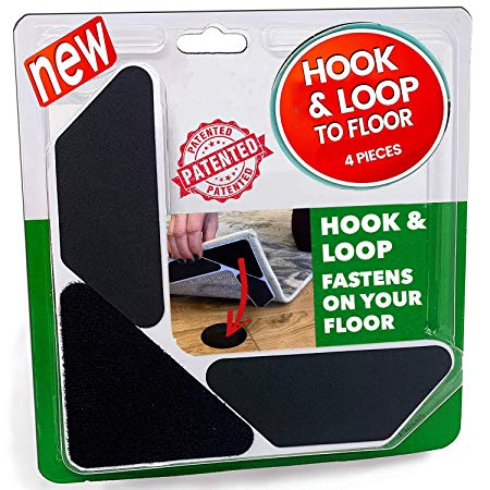 iPrimio Hook & Loop 4 Corners - Rug Corners Gripper V Shape - Easy Lift and Press Down - Stops Rug Slip Anti Curling Grip and Non Skid Non Slip on All Floors. Patented