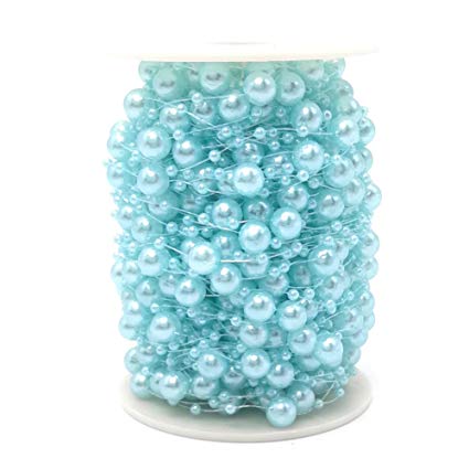 Jing-Rise 100 Feet Pearl Garland Roll of Beads Pearl Beads Chain Beaded Fishing Line Pearl Strands Bead Roll for Wedding Decorations Bridal Bouquet Party Decorations or Crafts(Blue)