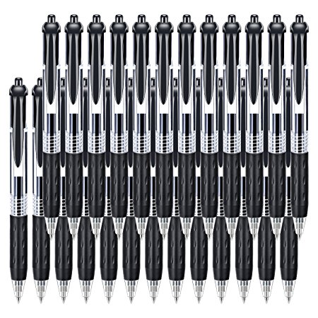Caliart Retractable Gel Ink Rollerball Pens Black Gel Pens Medium Ballpoint Pens for Smooth Writing with Comfort Grip, 25 Count(0.7 mm)