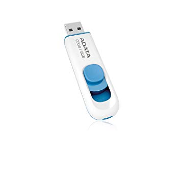 ADATA C008 8GB USB 2.0 Retractable Capless Flash Drive, White/Blue (AC008-8G-RWE)