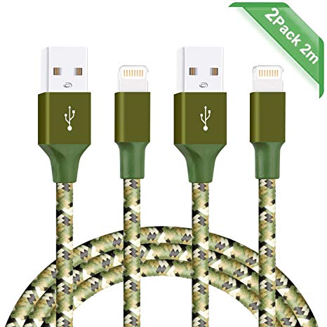 Ulinek iPhone Charger Cable Lightning to USB Cable, 2 Pack 2M Durable Nylon Braided Apple Lead for iPhone X 8 8 Plus 7 7 Plus SE 6 6s 6 Plus 6s Plus 5 5c 5s SE, iPad Pro Air Mini, iPod (Camouflage)