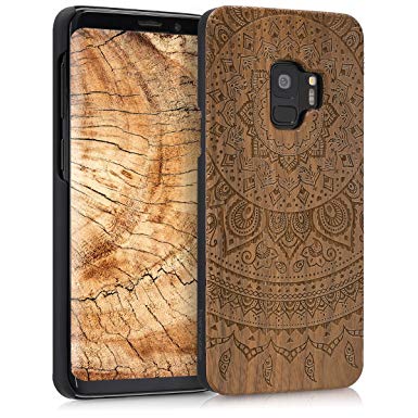 kwmobile Samsung Galaxy S9 Wood Case - Non-Slip Natural Solid Hard Wooden Protective Cover for Samsung Galaxy S9 - Indian Sun Dark Brown