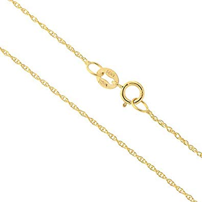 14k Yellow, White or Rose Gold Italian 0.90 Millimeters Delicate Rope Chain Necklace