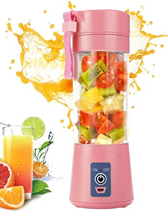 Portable Blender, Juicer blender Cup,13oz Fruit Mixing Machine with Six Blades in 3D, Magnetic sensor and 2000mAh USB Rechargeable Batteries, Perfect Smoothie Blender Cup for Personal Use (Pink)