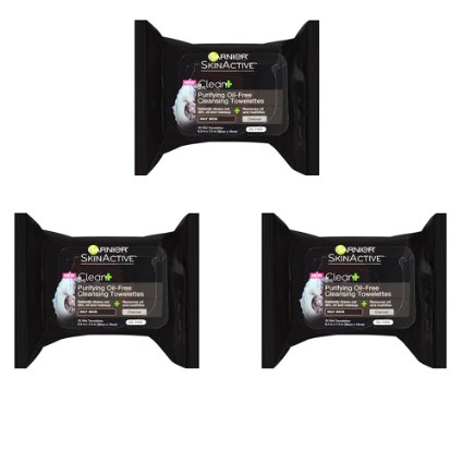 Garnier Skin Skinactive Clean Plus Purifying Oil-Free Cleansing Towelettes (Pack of 3)