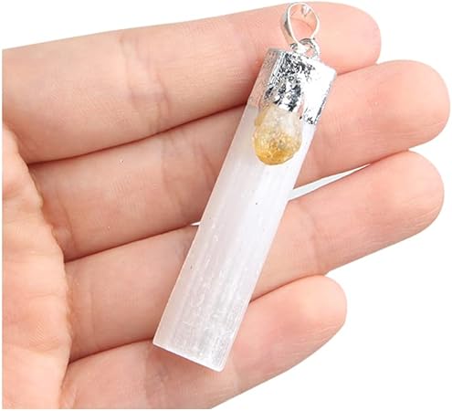 Acxico 1Pcs Selenite Citrine Chakra Crystal Pendant Charged 925 Sterling Silver Necklace Healing