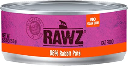 RAWZ Natural Premium Pate Canned Cat Wet Food - Made with Real Meat Ingredients No BPA or Gums - 5.5oz Cans 24 Count (Rabbit)