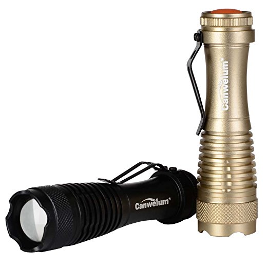 Canwelum Zoom Cree LED Flashlight, 3-mode Tactical Mini LED Flash Light (2 x Flashlights and 2 x Batteries)