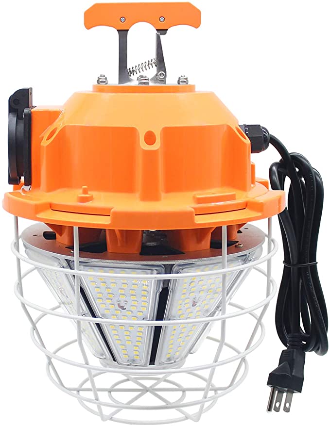 150 Watts LED Temporary Work Light Fixture, Daylight White 5,000K Portable Hanging Lamp Jobsite Lighting Stainless Steel Protective Cover for Outdoor Construction High Bay Warehouse