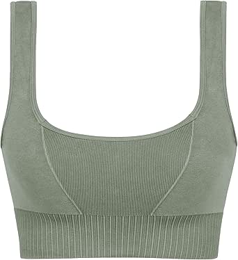 ODODOS Seamless Square Neck Sports Bra for Women Ribbed Crop Tank Casual Low Back Cropped Tops