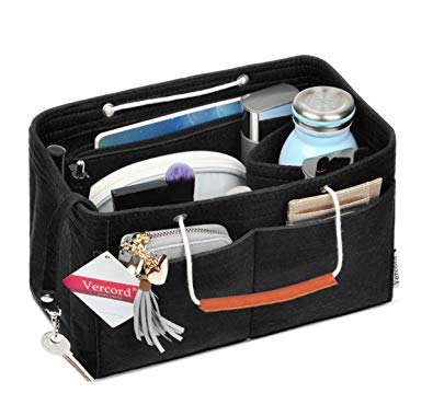 Vercord Felt Purse Handbag Insert Organizer With Handle Keychain Multi Pocket Compartment