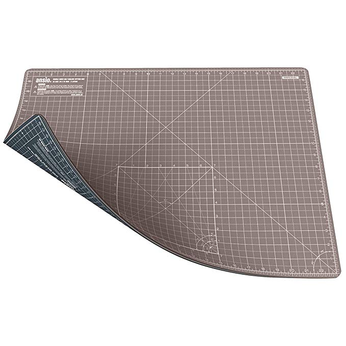 ANSIO Craft Cutting Mat Self Healing A2 Double Sided 5 Layers - Quilting, Sewing, Scrapbooking, Fabric & Papercraft - Imperial/Metric 22.5 Inch x 17 Inch / 59cm x 44cm - Brown / Grey
