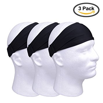 Ilyever 3 Pack 5" Versatile Lightweight Nonslip Moisture Wicking Running Sports Headband Headstrap For Yog,Exercise or Travel.Elasticity,Super Comfortable,One Size Fits all Men& Women