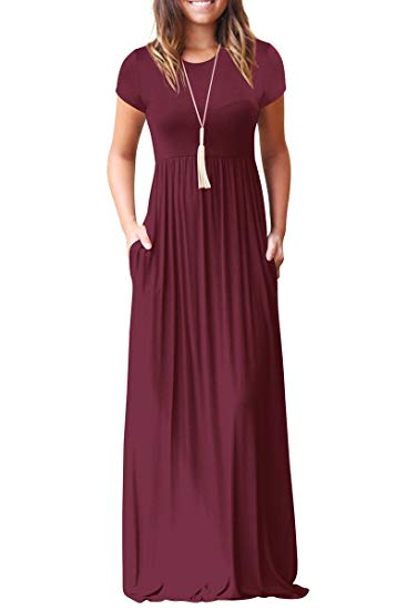 irene inevent Women's Short Sleeve Maxi Dress with Pockets Plain Loose Swing Casual Floor Length Long Dresses