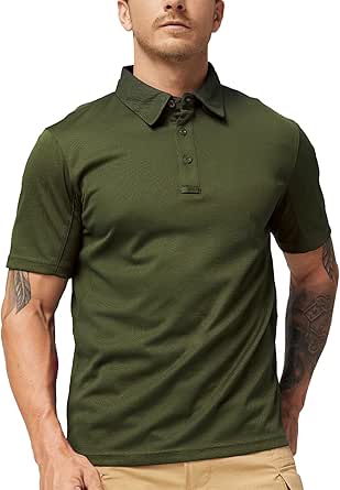 MIER Men's Outdoor Performance Tactical Polo Shirts Short and Long Sleeve, Moisture-Wicking