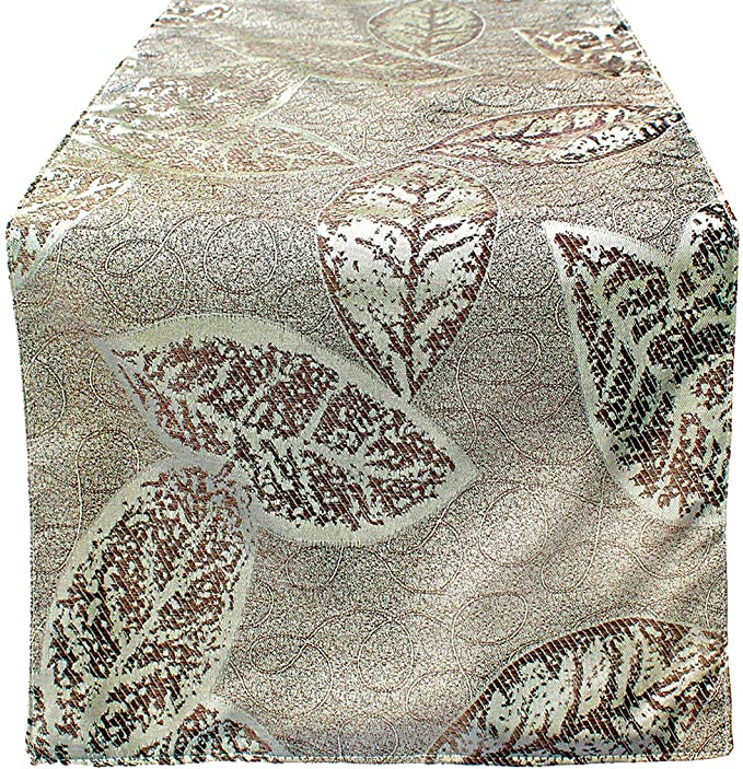 OLYPHAN Spring Table Runners 108 Cream/Sand/Tan/Beige Classic Wedding Table Runner - Decoration, Holiday Dinner/Fancy Leaf/Floral Design Neutral (13 x 108 inch, Beige)