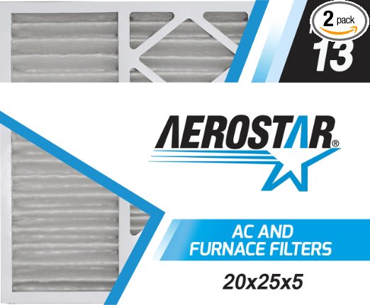 Aerostar 20x25x5 MERV 13, Pleated Air Filter, 20x25x5, Box of 2, Made in the USA