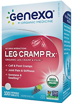 Genexa Leg Cramp Relief: Certified Organic, Physician Formulated, Natural, Homeopathic, Non-GMO Verified Medicine. Treatment for Calf, Leg & Foot Cramps (100 Chewable Pills)