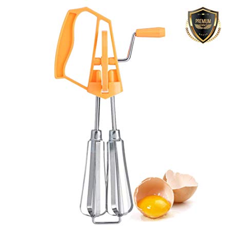 Stainless Steel Manual Whisk Egg Beater Rotary Handheld Egg Frother Mixer Cooking Tool Kitchen(Orange)