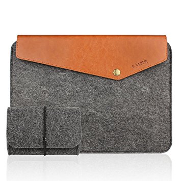 Kamor 11 11.6 inch Apple MacBook Air Felt & Leather Laptop Case sleeve With Macbook Charger case(Vintgae Style, Dark Gray) Protective Carrying Sleeve Bag Case Cover Shell (Dark Gray)