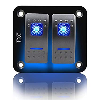 FXC Rocker Switch Aluminum Panel 2 3 4 5 6 Gang Toggle Switches Dash 5 Pin ON/Off 2 LED Backlit for Boat Car Marine