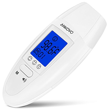 ANKOVO Medical Digital Forehead and Ear Thermometer with Fever Health Alert Clinical Monitoring System for Baby Child and Adult CE and FDA Approved